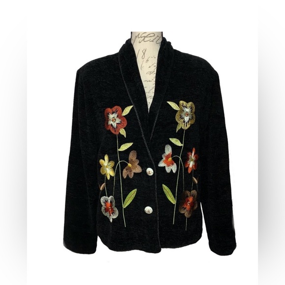 Daniel K Vintage Black and Gold Boho Cottagecore embroidered floral blazer - Picture 2 of 9